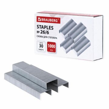 Скобы №26/6 1000шт до 30л BRAUBERG 1/10