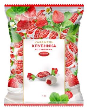 Продукты, АКФ Карамель со вкусом клубники и сливок 250г 1/12