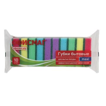 Губка для посуды макси (10шт) 27х96х64мм Офисмаг поролон/абразив 1/36