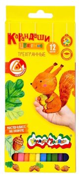 Карандаши цветные 12цв трехгранные с заточкой  Каляка-Маляка 1/12/240