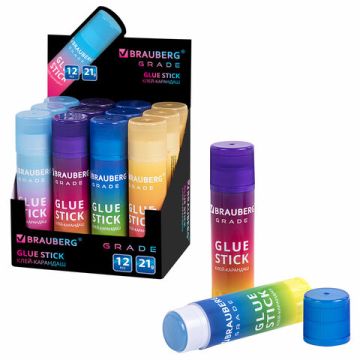 Клей-карандаш 21г BRAUBERG Grade PVP ассорти 1/12/648