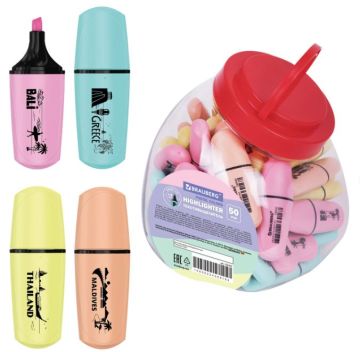 Текстовыделитель мини АССОРТИ линия 1-5 мм BRAUBERG PASTEL банка 1/50