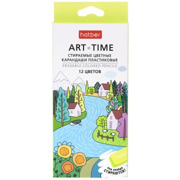 Карандаши цветные 12цв пластиковые заточ стираемые трехгр корпус ART-TIME Хатбер 1/12/240