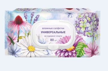Салфетки влажные универсальные Гортензия с пластиковым клапаном (80) 1/14