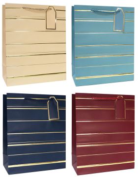 Пакет подарочный бумажный (31х42х12) с золотым тиснением Горизонтальные полосы 1/12