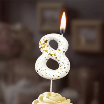 Свеча для торта Белые брызги Цифра 8 1/30