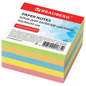 Блок для записей 9х9х5 цветной непрокл. BRAUBERG 1/24