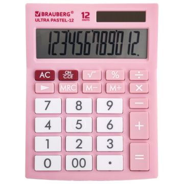 Калькулятор настольный BRAUBERG ULTRA PASTEL-12-PK (192x143) 12разр дв пит РОЗОВЫЙ 1/20