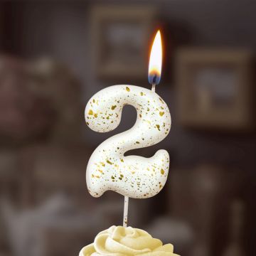Свеча для торта Белые брызги Цифра 2 1/30
