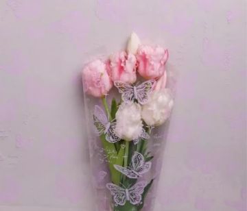 Ролик 70см х8м пленка полипропилен с рисунком Бабочки сиреневый 1/10