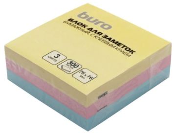 Блок самоклеящийся 76х76мм 300л 3цвета пастель Buro 1/24/96