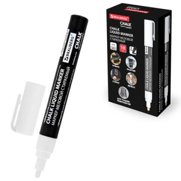 Маркер меловой белый 3мм стираемый BRAUBERG CHALK 1/10