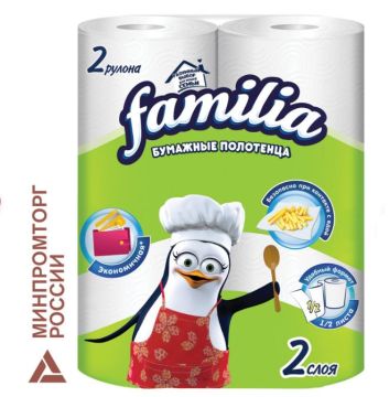 Полотенца бумажные бытовые рулон 2-сл (2х9,6м) FAMILIA 1/16
