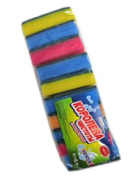 Губка для посуды мини (10шт) 80х55х20мм Королева Чистоты 1/30