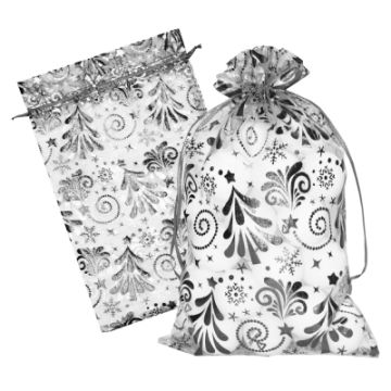 НГ Подарочный мешок текстильный ОРГАНЗА Елочки  20х30см 1/50/250