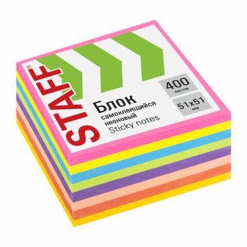 Блок самоклеящийся 51х51мм 400л 8цветов ассорти STAFF 1/24/192