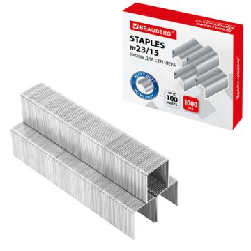 Скобы №23/15 1000 шт от 40 до 100л BRAUBERG 1/10/120