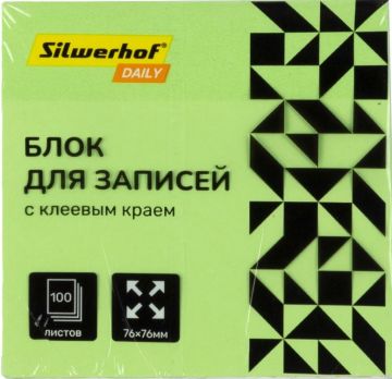 Блок самоклеящийся 76х76мм 100л зеленый неон Silwerhof Daily 1/12/216