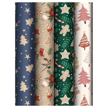 НГ Бумага подарочная 70х100см 70г/м глянец ассорти Ginger Cookies 1/52