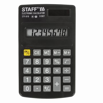 Калькулятор карманный STAFF STF-818, 8 разрядов, двойное питание, 102х62мм