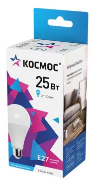 Лампа светодиодная 25W 4500K E27 220V A65 груша Космос 1/10/80