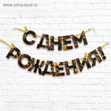Гирлянда С днём рождения! черно-золотая на ленте длина 250см 1/125