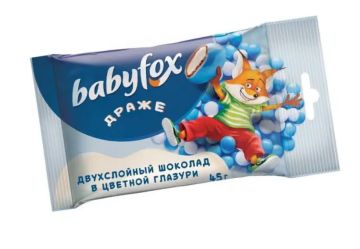 Продукты, Драже двухслойный шоколад BabyFox в цветной глазури 45г 1/20