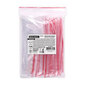 Пакет Zip-Lock (12х17)-60 гриппер с замком Brauberg extra (100шт) 1/28 