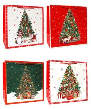 НГ Пакет подарочный бумажный (38х38х20) люкс Елочки 1/12