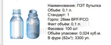 ПЭТ бутылка 0,1л горло 28мм с крышкой прозрачная 250/250