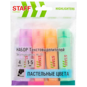 Набор текстовыделителей STAFF EVERYDAY HL-707 пастель 4шт АССОРТИ линия 1-5 мм 1/12