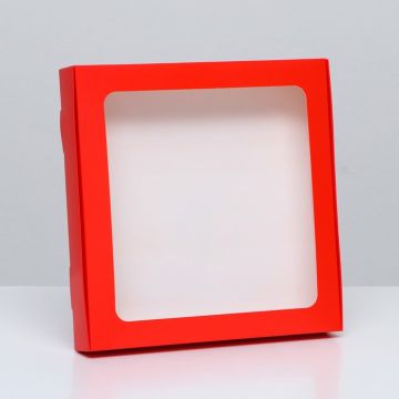 Коробка с окном 210х210х30мм картонная красная 1/500