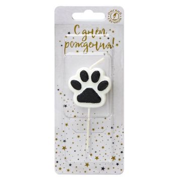 Свеча для торта на шпажке Лапка-сквиш бело-черная 1/30