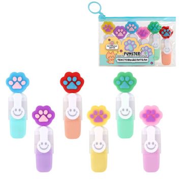 Набор текстовыделителей с топперами FUNSTER 6шт пастель линия 1-4мм 1/12