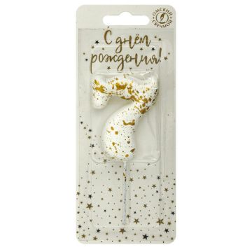 Свеча для торта Белые брызги Цифра 7 1/30