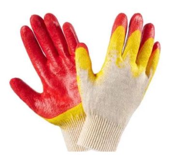 Перчатки облив двойной (с двойным латексным покрытием) красные х/б 13кл 10/100