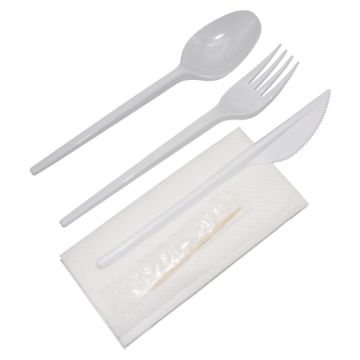 Набор столовый одноразовый №5 (вилка, столовая ложка, нож, зубочистка, салфетка) 1/250