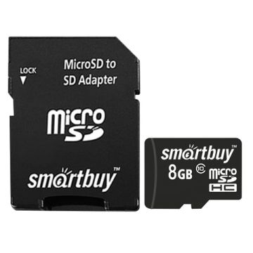 Карта памяти micro SDHC 8GB SMARTBUY 10 Мб/сек (class 10) с адаптером SB8GBSDCL10-01 1/210