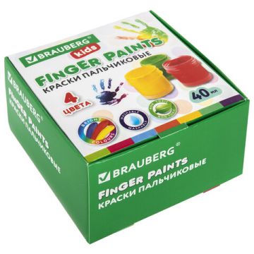 Краски пальчиковые для малышей от 1 года 4цв по 40мл Brauberg Kids 1/30