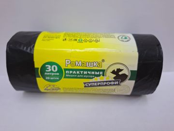 Мешок для мусора 30л рулон ПCД (50х58)-20 черные СУПЕРПРОФИ Ромашка (20шт) 1/18