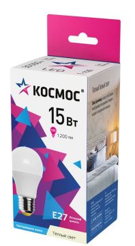 Лампа светодиодная 15W 3000K E27 220V A60 груша Космос 1/10/80