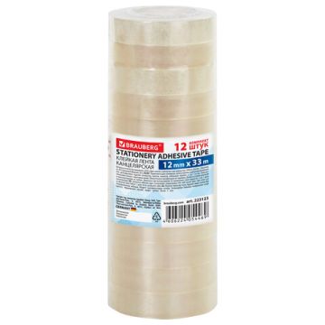 Канц.лента 12х33 прозрачная гарантированная длина BRAUBERG 12/300 
