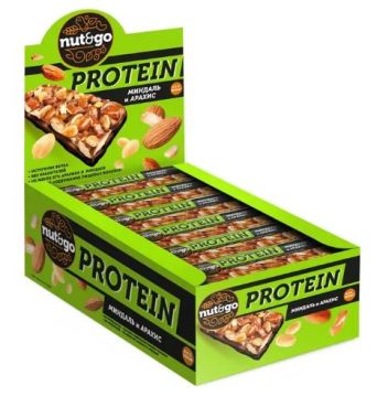 Продукты, Батончик Nut&Go Protein миндаль арахис 36 г 1/18