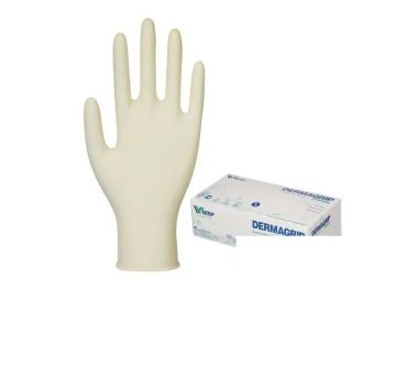 Перчатки смотровые нест сверхпрочные латекс Dermagrip Classik S 50/500