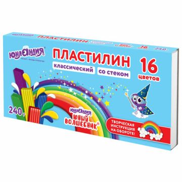Пластилин 16цв 240г со стеком высшее качество Юный волшебник ЮНЛАНДИЯ 1/39
