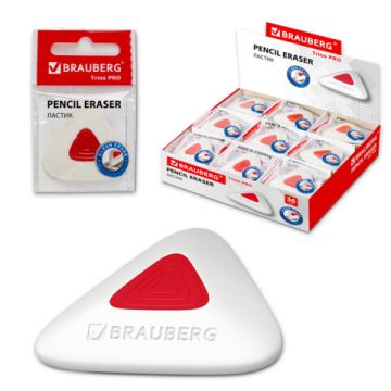Ластик 36х36х9мм треугольный с держателем белый BRAUBERG Trios PRO 1/36/1440