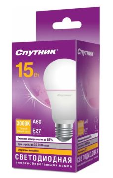 Лампа светодиодная A60 10W 6000K Е27 230V Спутник 1/10/100