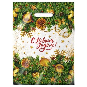 НГ Пакет с вырубной ручкой (30х40)-30 ПВД Еловый хит 50/1000