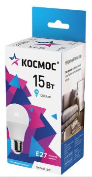 Лампа светодиодная 15W 4500K E27 220V A60 груша Космос 1/10/80