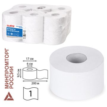Туалетная бумага проф 200м 1сл белый LAIMA UNIVERSAL WHITE Т2 /12